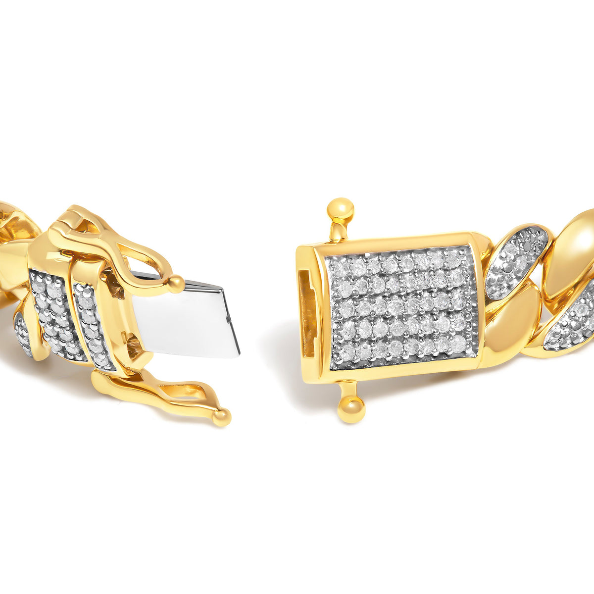 Pulsera cubana de oro amarillo de 14K chapado en plata de ley .925 con diamante de 0,37 quilates (color I-J, claridad I3) - 7,25"
