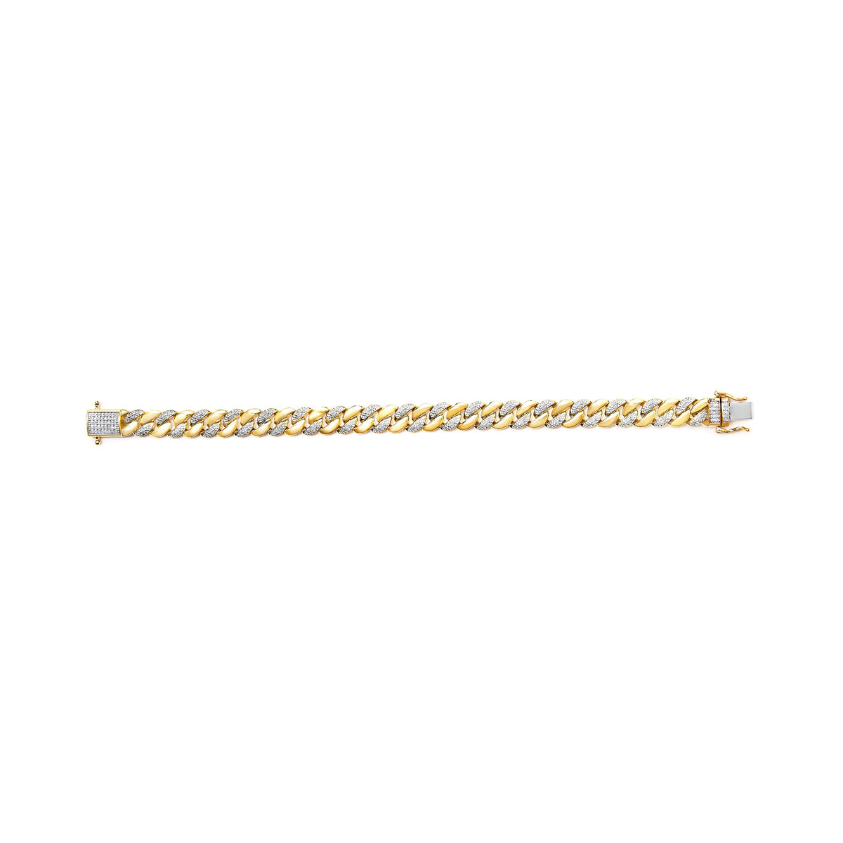 Pulsera cubana de oro amarillo de 14K chapado en plata de ley .925 con diamante de 0,37 quilates (color I-J, claridad I3) - 7,25"