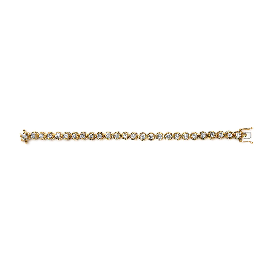 14K Yellow Gold Plated .925 Sterling Silver 3 9/10 Cttw Diamond Buttercup Style Tennis Bracelet