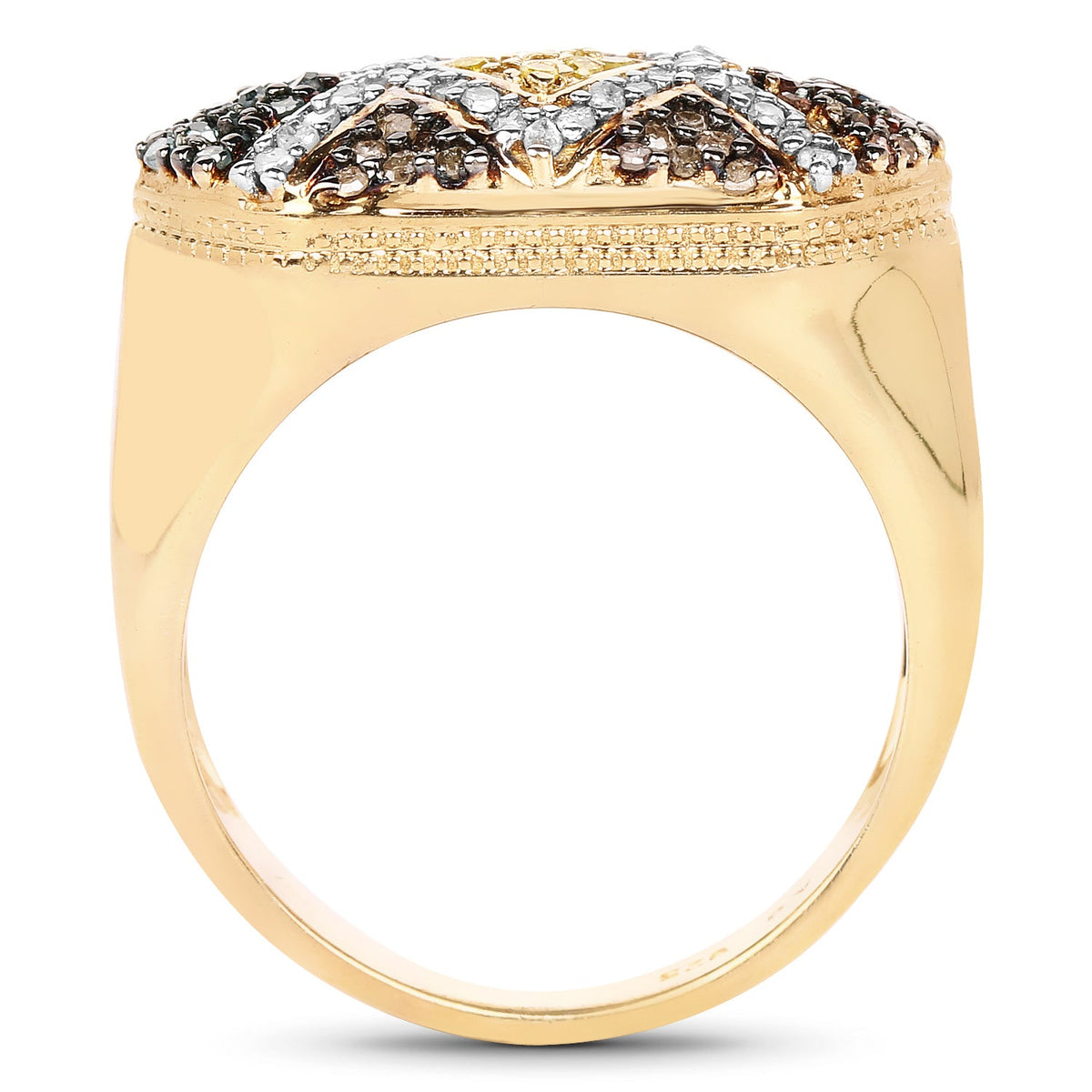 Anillo de plata de ley .925 chapado en oro amarillo de 14 quilates con diamantes múltiples genuinos de 0.61 quilates