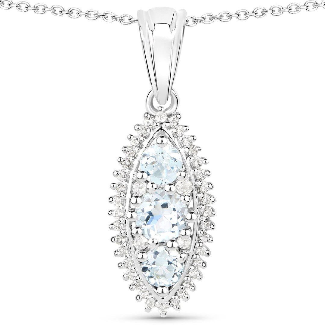 4.50 Carat Genuine Blue Topaz and White Topaz .925 Sterling Silver 3 Piece Jewelry Set (Ring, Earrings, and Pendant w/ Chain)
