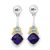 Pendientes de plata de ley .925 con amatista genuina de 3,79 quilates, topacio azul y diamantes blancos