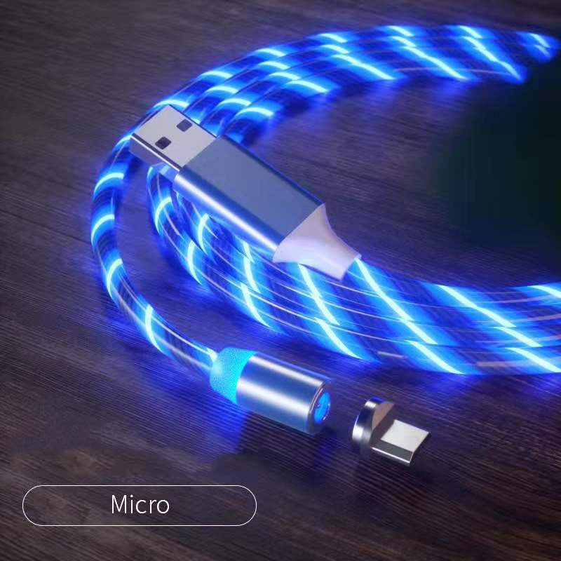 Магнитный светодиодный кабель Streamer для быстрой зарядки – 3-в-1 USB-C • Micro-USB • Lightning с цветной светодиодной подсветкой (1 м / 2 м) 