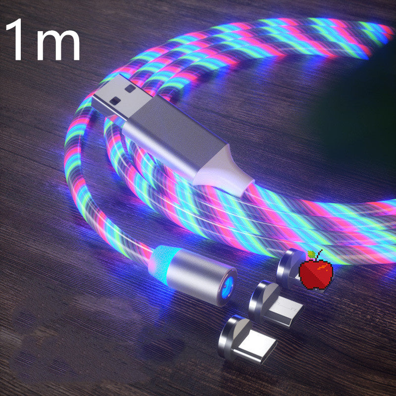 Streamer Magnetic LED Fast-Charge Cable – 3-in-1 USB-C • Micro-USB • Lightning with Colorful LED Glow (1 m / 2 m)