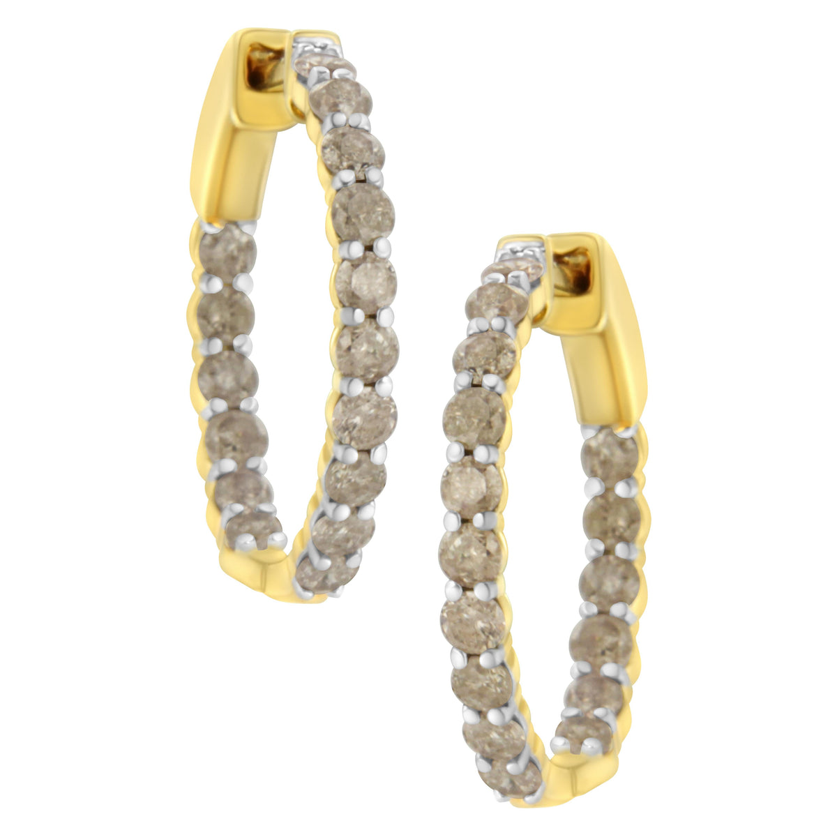 Pendientes de aro de oro amarillo de 10 quilates chapados en plata de ley con diamantes (2 ct. p.t., color K-L, claridad I2-I3)