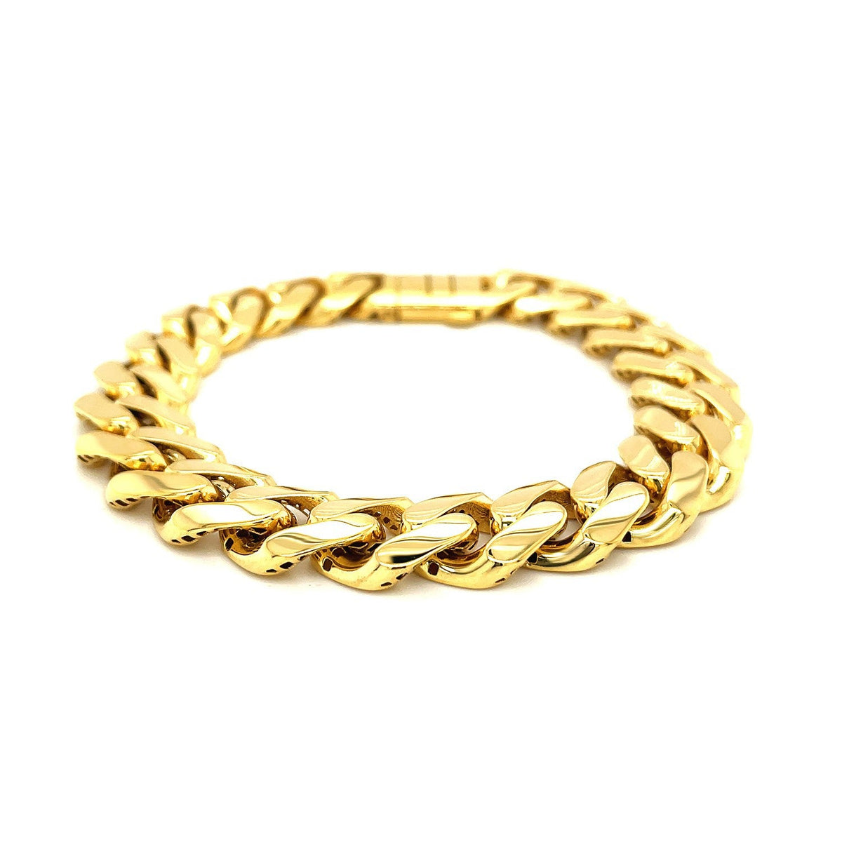 Pulsera de cadena barbada ancha pulida de oro amarillo de 14k y 8 1/2 pulgadas