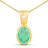 18K Yellow Gold Plated 0.67 Carat Genuine Emerald and White Topaz .925 Sterling Silver Pendant