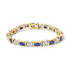 Pulsera de eslabones alternos de oro amarillo de 14 quilates con diamantes de 1,00 Cttw y zafiros azules ovalados de 6 1/2 Cttw (color H-I, claridad SI1-SI2) - 7 pulgadas