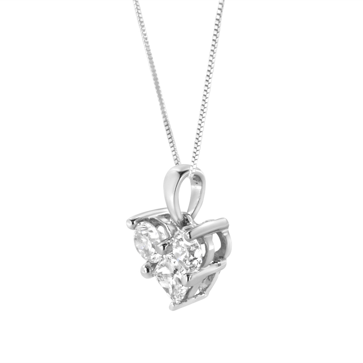 Collar con colgante en forma de corazón de oro blanco de 10K con diamantes de talla redonda y princesa de 1,0 Cttw, 18" (color H-I, claridad SI2-I1)