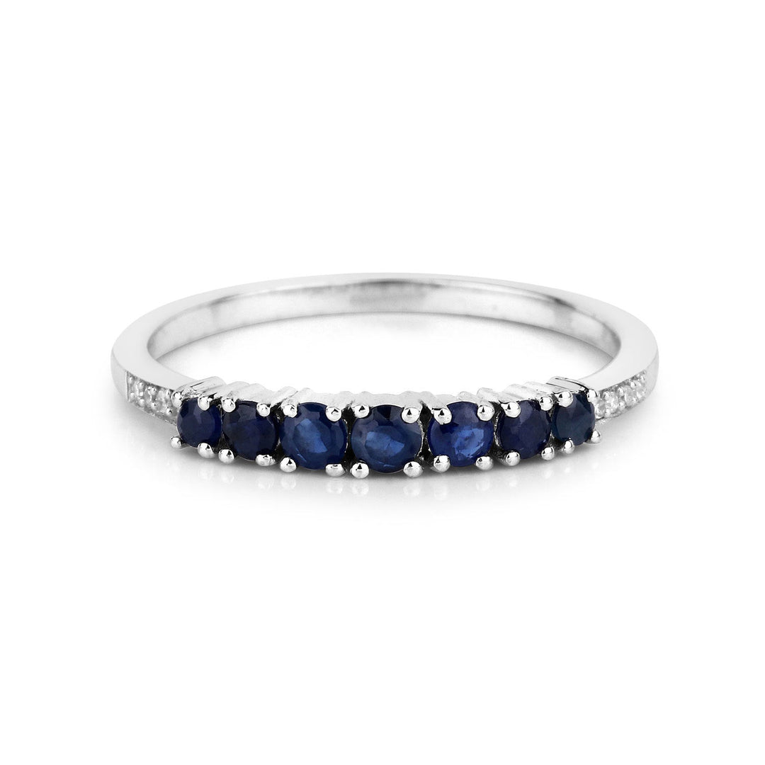 0.45 Carat Genuine Blue Sapphire and White Diamond 14K White Gold Ring