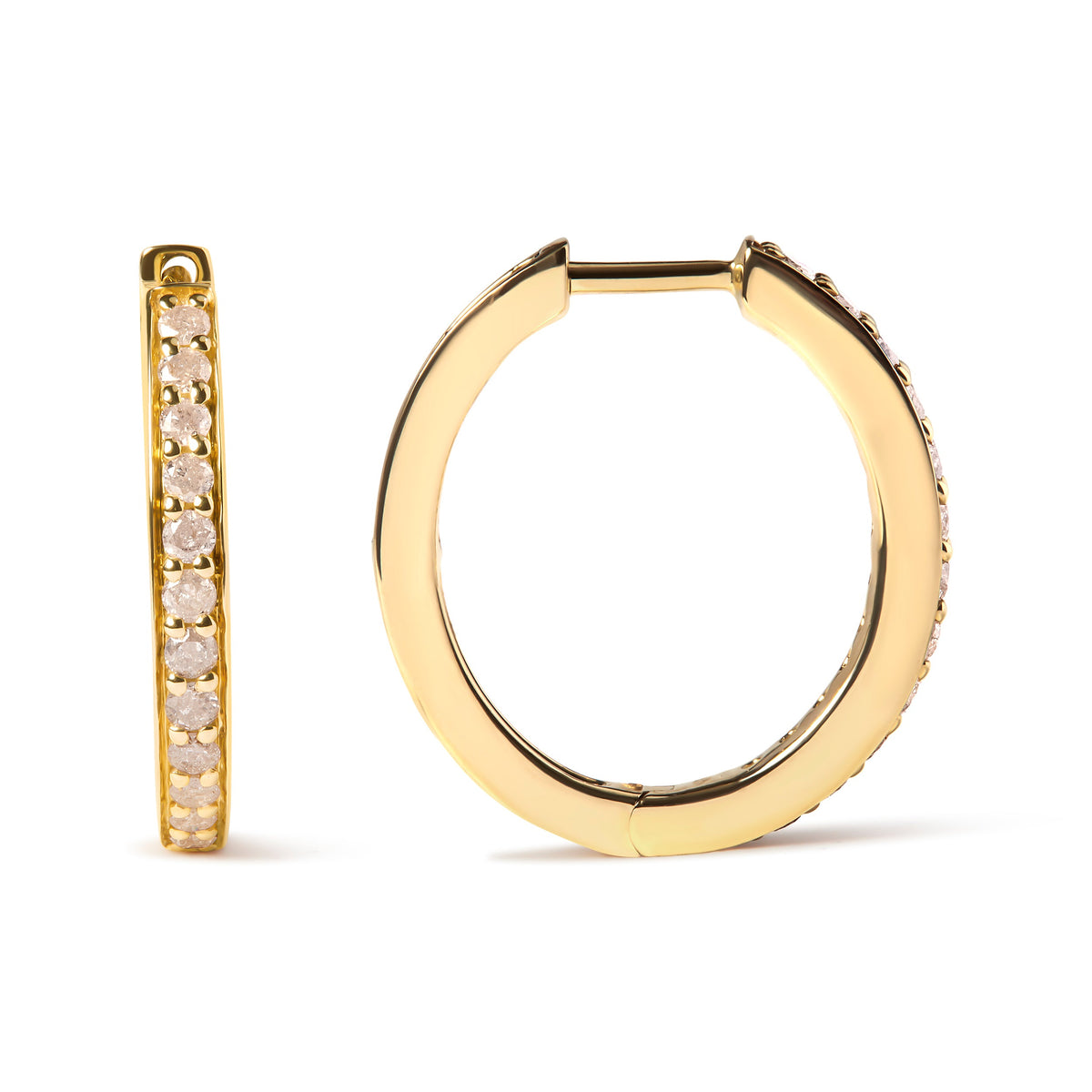 Pendientes de aro de oro amarillo de 10K con diamantes redondos de 1/2 quilate (Color I-J, Claridad I2-I3)
