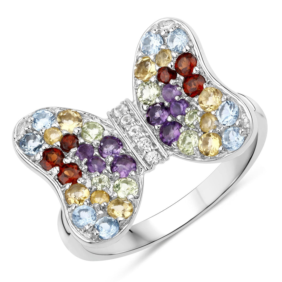 Anillo de plata de ley .925 con varias piedras preciosas de 1,18 quilates