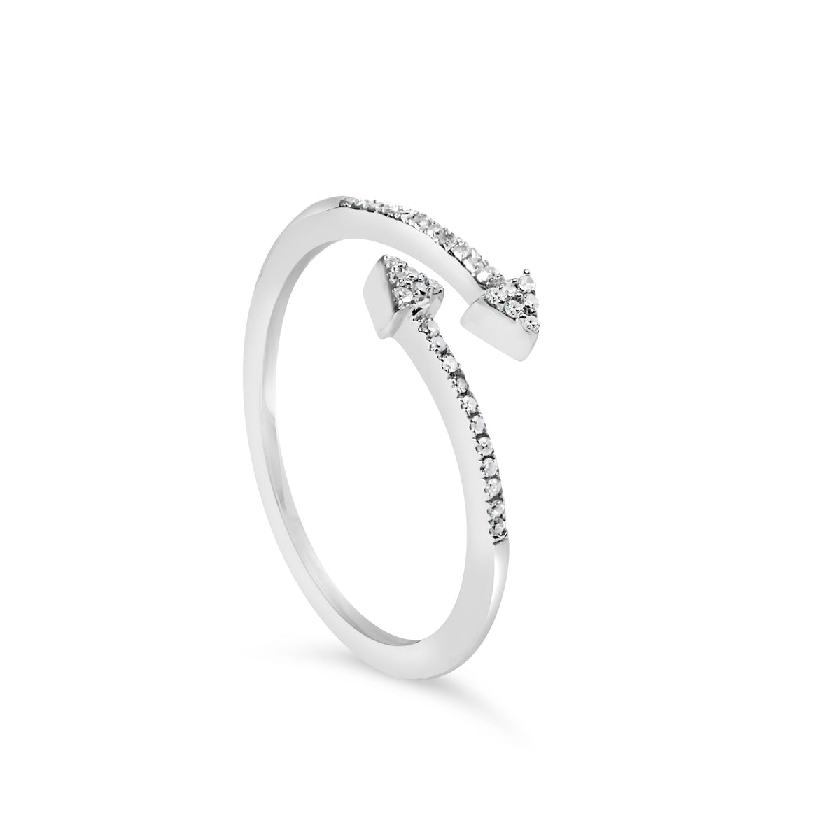 Anillo abierto de doble punta de flecha de plata de ley .925 con diamante de 1/5 Cttw (color I-J, claridad I2-I3) - Talla 6