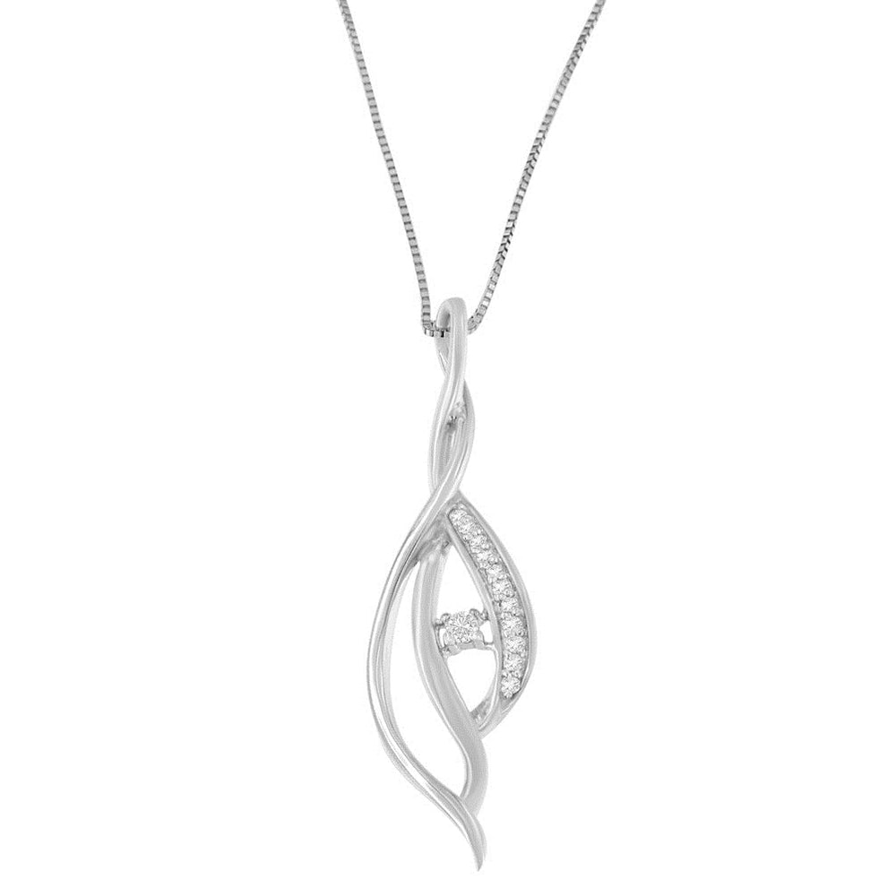 Espira 10K White Gold Round Diamond Accented Open Cascade Twist 18" Pendant Necklace (1/10 Cttw, J-K Color, I1-I2 Clarity)