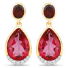 7.98 Carat Genuine Pink Topaz, Rhodolite Garnet and White Diamond .925 Sterling Silver Earrings