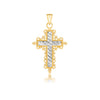 14k Two-Tone Gold Diamond Cut and Baroque Inspired Cross Pendant
