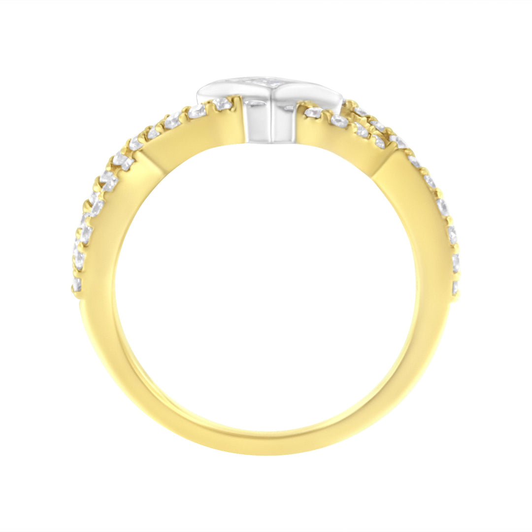 10K Two Tone Color 5/8 Cttw Diamond Kite and Twist Shank Ring (H-I Color,SI2-I1 Clarity)
