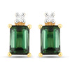 1.24 Carat Genuine Green Tourmaline and White Diamond 14K Yellow Gold Earrings