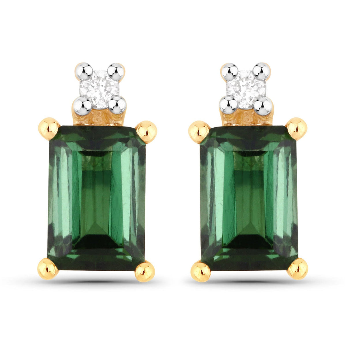 Pendientes de oro amarillo de 14 quilates con turmalina verde genuina de 1,24 quilates y diamantes blancos