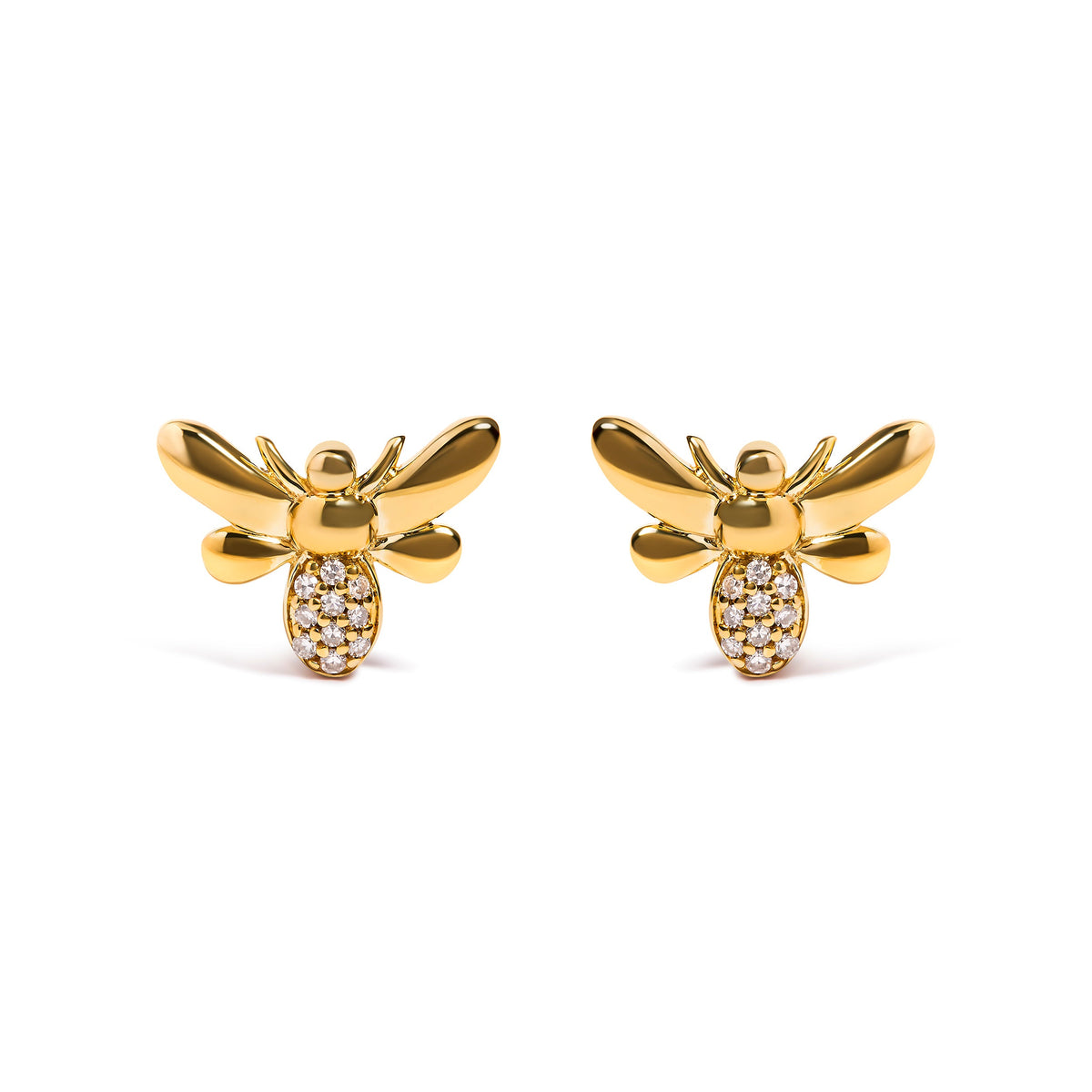 Pendientes de tuerca de abeja de oro amarillo de 10K con acento de diamante (color H-I, claridad I1-I2)
