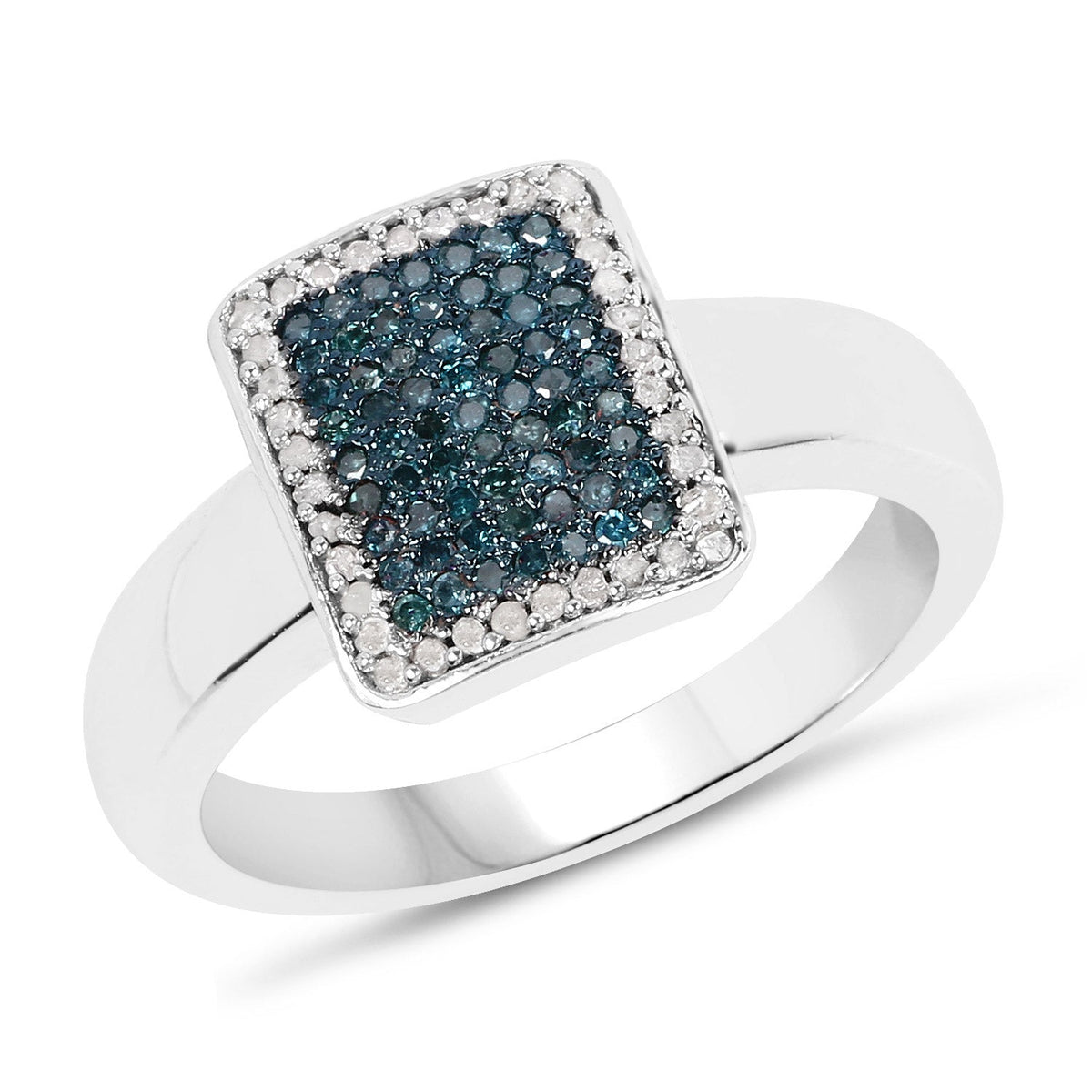 Anillo de plata de ley .925 con diamante azul auténtico de 0.52 quilates y diamantes blancos