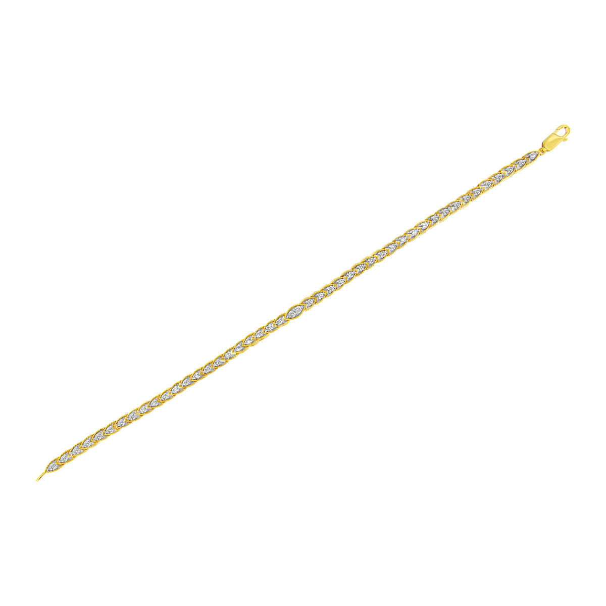 Pulsera de eslabones de oro amarillo de 10 quilates chapada en plata esterlina .925 con diamantes en forma de pera engastados en garras de 1 quilate total (color I-J, claridad I1-I2) - 7.25"