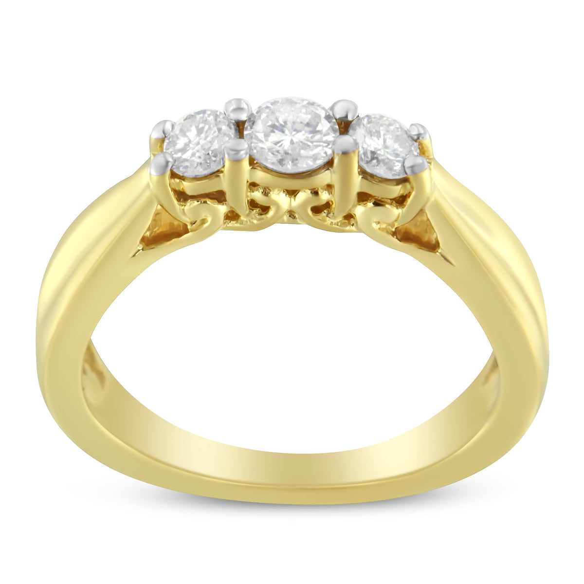 Anillo de tres diamantes de oro amarillo de 10K (0,50 cttw, color J-K, claridad I2-I3)