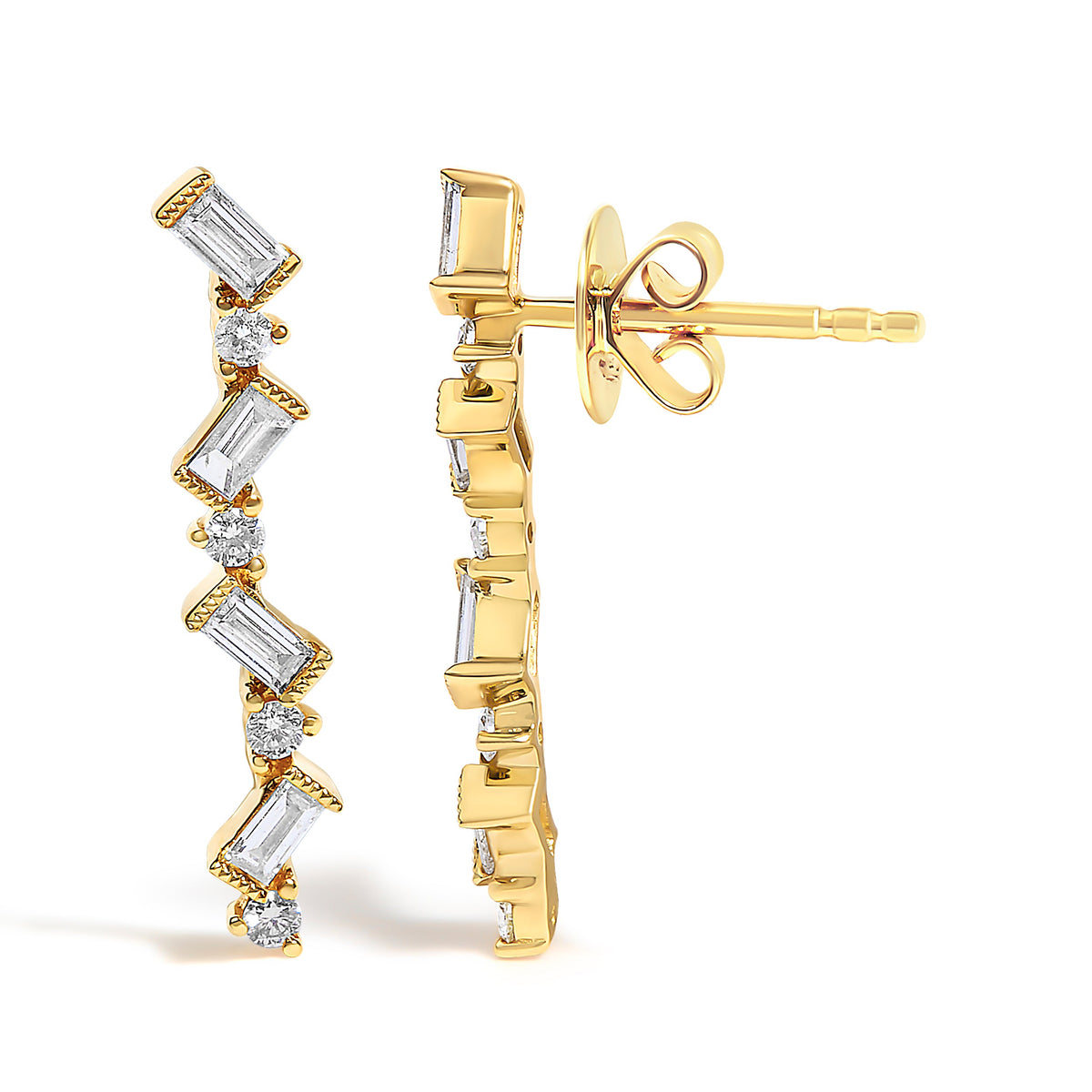 Aretes colgantes en zigzag de oro amarillo de 14K con diamantes de 1/2 quilate (Color I-J, Claridad SI2-I1)