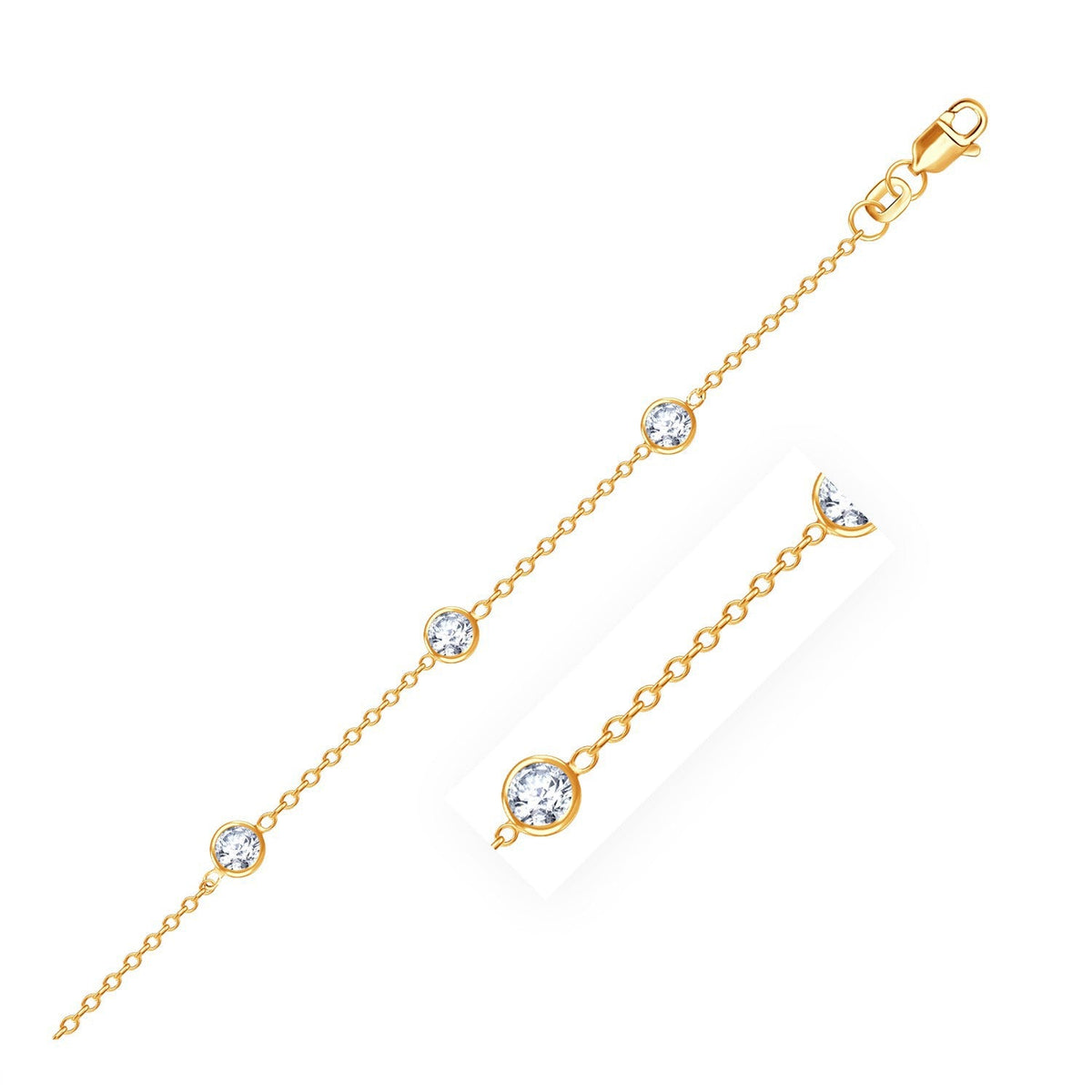 Tobillera de oro amarillo de 14k con circonita cúbica blanca redonda