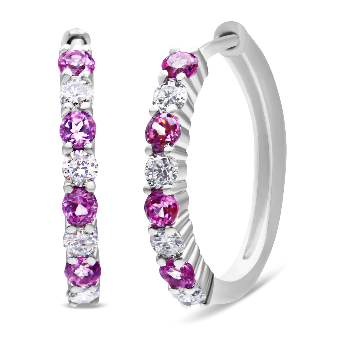 Pendientes de aro con cierre de palanca de oro blanco de 10K, diamante de ½ Cttw y zafiro azul de laboratorio de ½ Cttw (color H-I, claridad I1-I2)