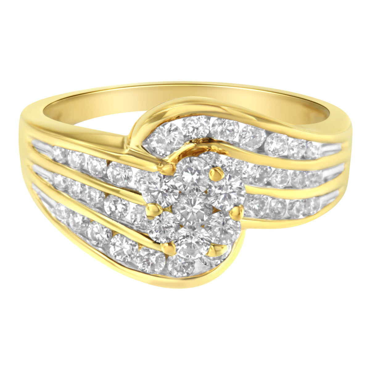 Anillo tipo cóctel en oro amarillo de 14K con diamantes (1 1/2 Cttw, color H-I, claridad SI2-I1) - Talla 7