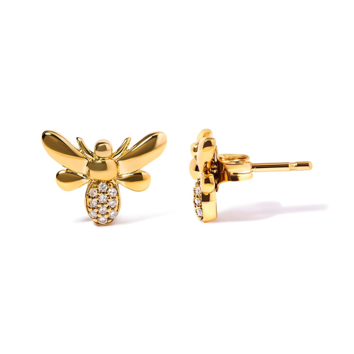 Pendientes de tuerca de abeja de oro amarillo de 10K con acento de diamante (color H-I, claridad I1-I2)