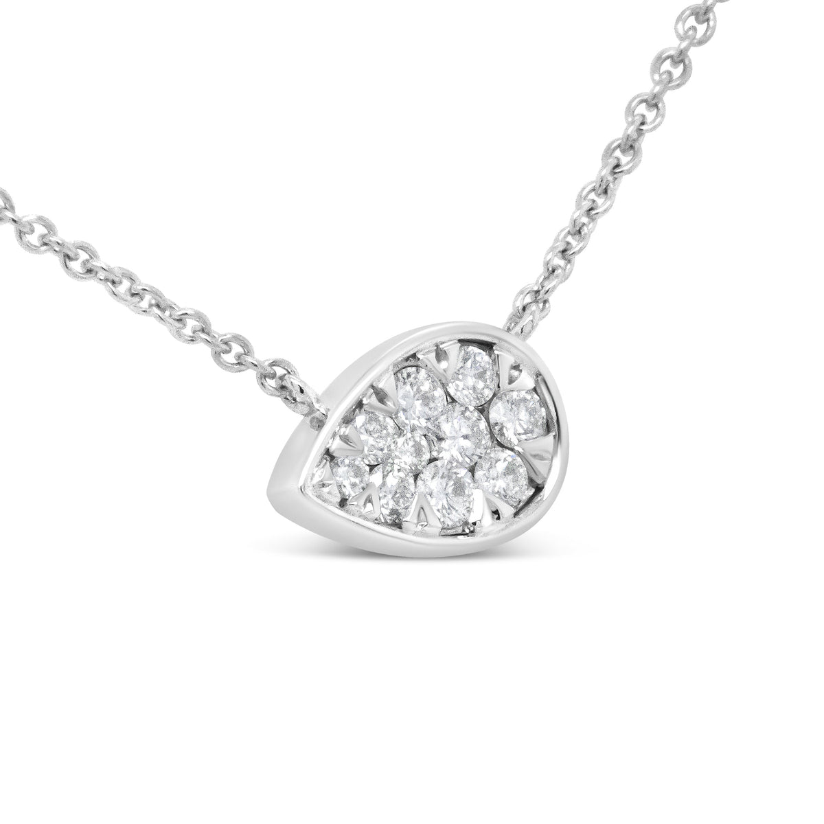 Collar con colgante de oro blanco de 14K con forma de lágrima de diamantes redondos de 1/4 Cttw de 18" - (Color G-H, Claridad SI2-I1)