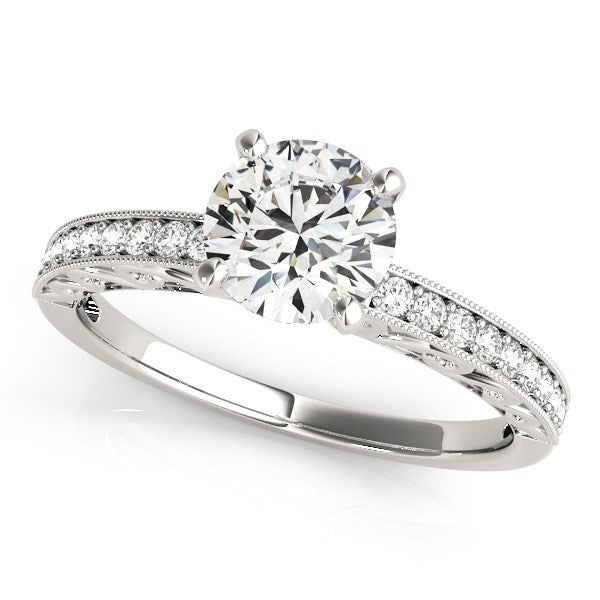 Anillo de compromiso de diamante de estilo antiguo de oro blanco de 14k (1 1/8 cttw)