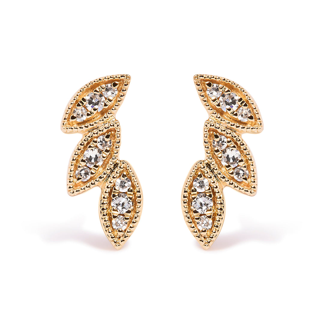 10K Yellow Gold 1/10 Cttw Diamond Triple Leaf Stud Earring (H-I Color, I1-I2 Clarity)