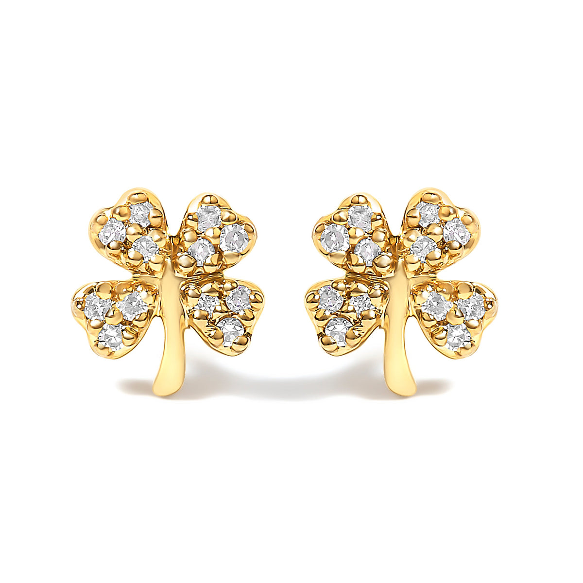 Pendientes de trébol de cuatro hojas con acento de diamante de oro amarillo de 10K