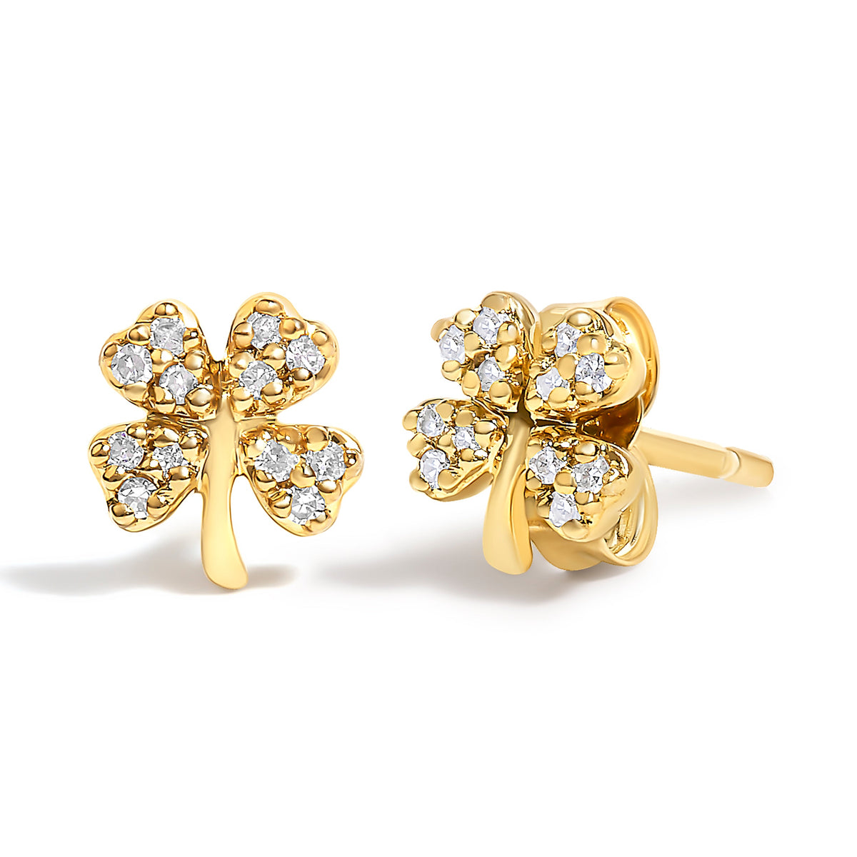 Pendientes de trébol de cuatro hojas con acento de diamante de oro amarillo de 10K