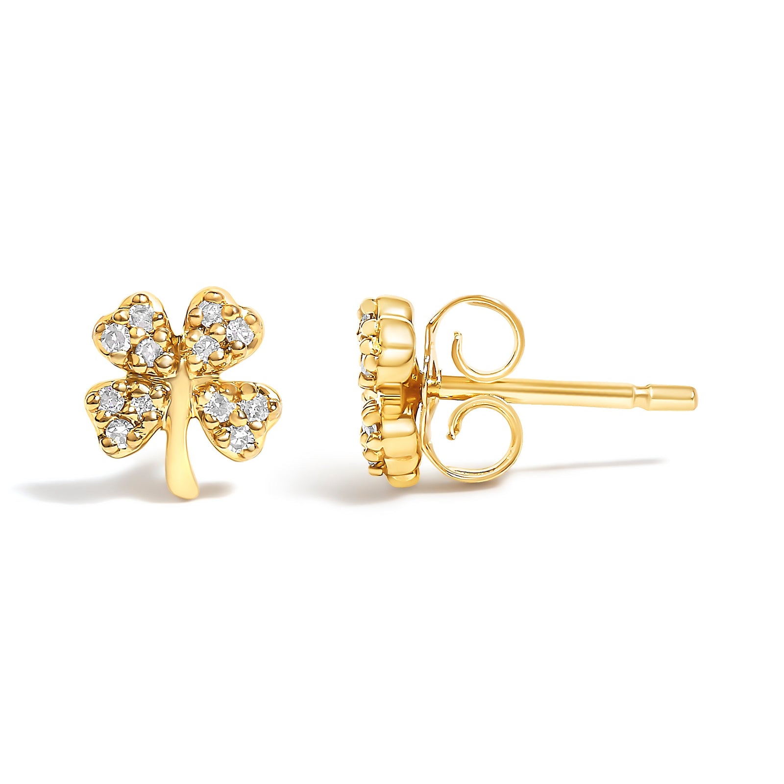 Pendientes de trébol de cuatro hojas con acento de diamante de oro amarillo de 10K