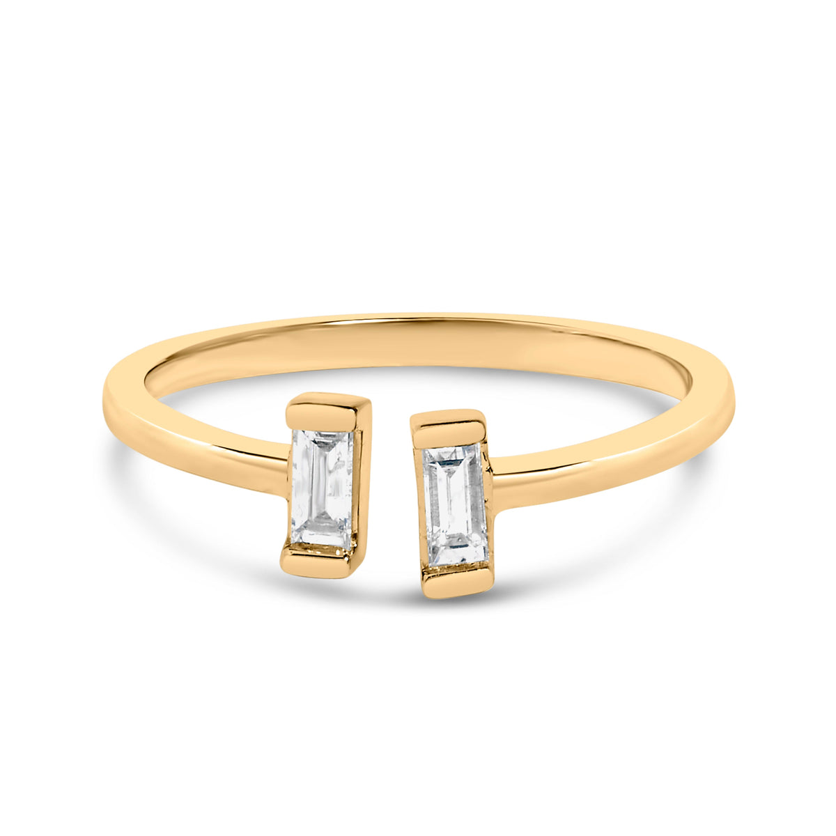 Anillo de banda abierta con baguette de diamantes de 1/5 quilates de oro amarillo de 14K sobre plata esterlina