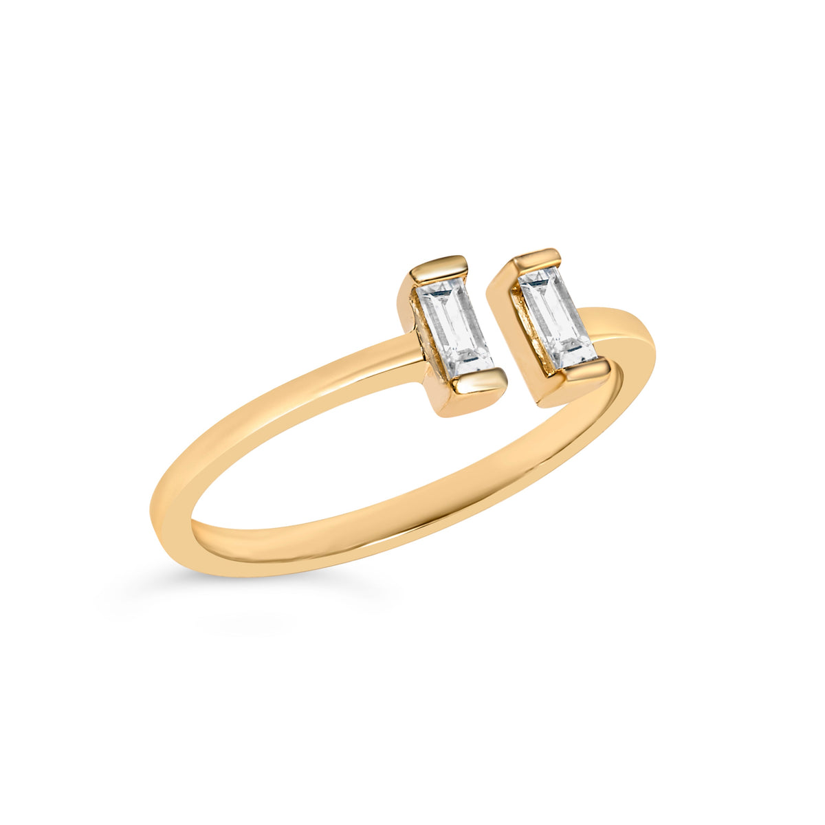 Anillo de banda abierta con baguette de diamantes de 1/5 quilates de oro amarillo de 14K sobre plata esterlina