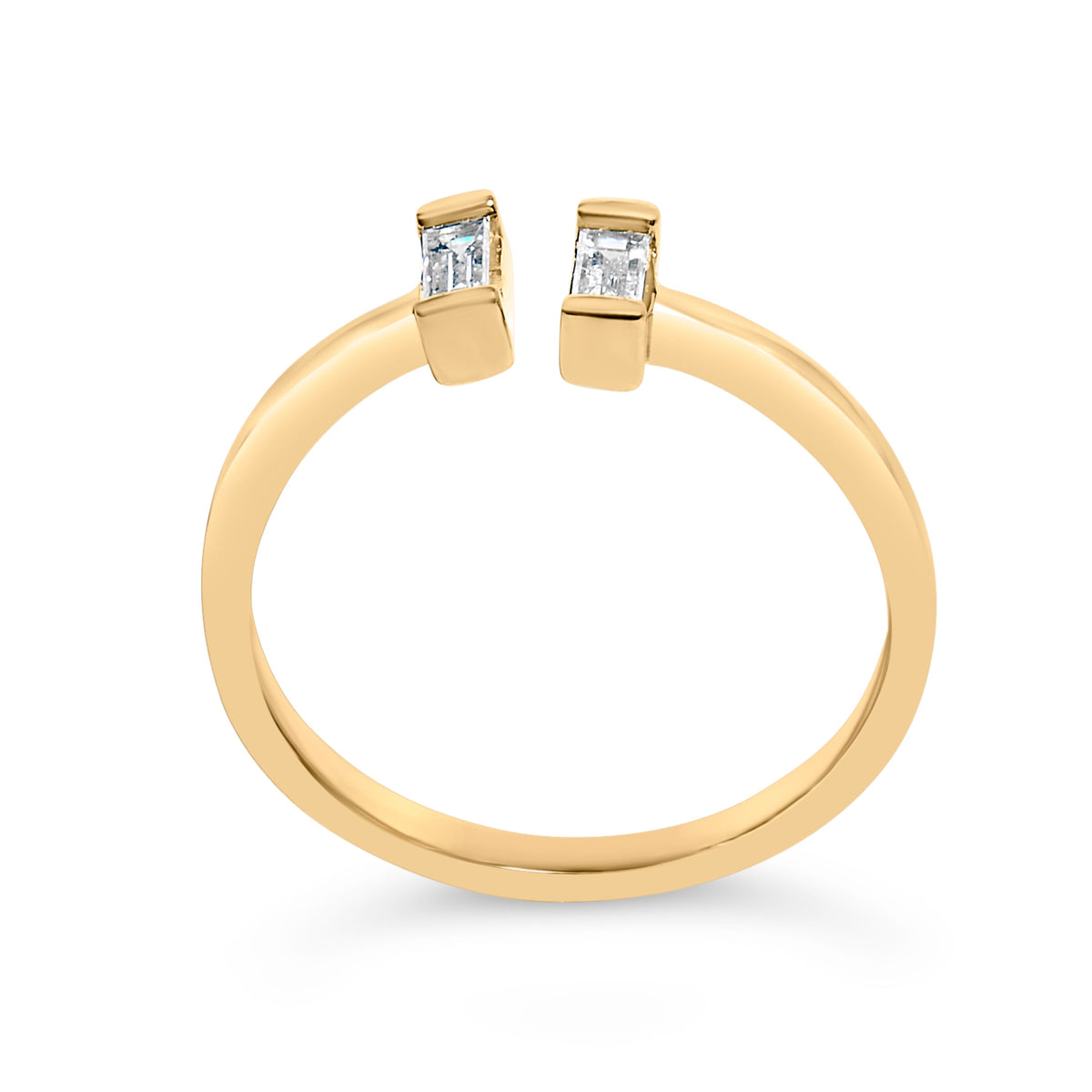 Anillo de banda abierta con baguette de diamantes de 1/5 quilates de oro amarillo de 14K sobre plata esterlina