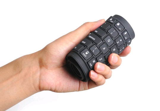 Wireless Keyboard - Soft Foldable Roll-up Silicone - Silent Typing / Waterproof (Black)