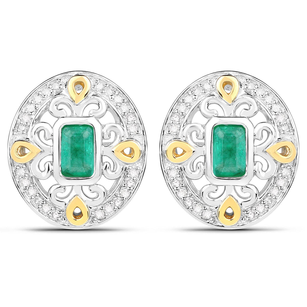 Pendientes de plata de ley .925 con auténticas esmeraldas de Zambia de 0,69 quilates y diamantes blancos