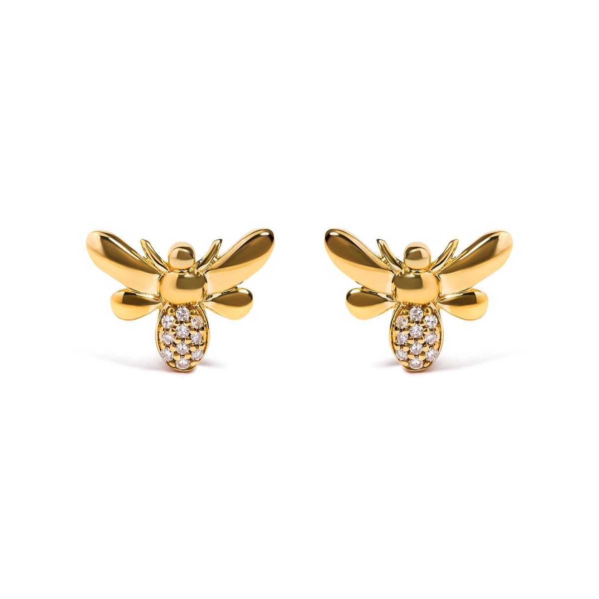 Pendientes de tuerca de abeja de oro amarillo de 10K con acento de diamante (color H-I, claridad I1-I2)
