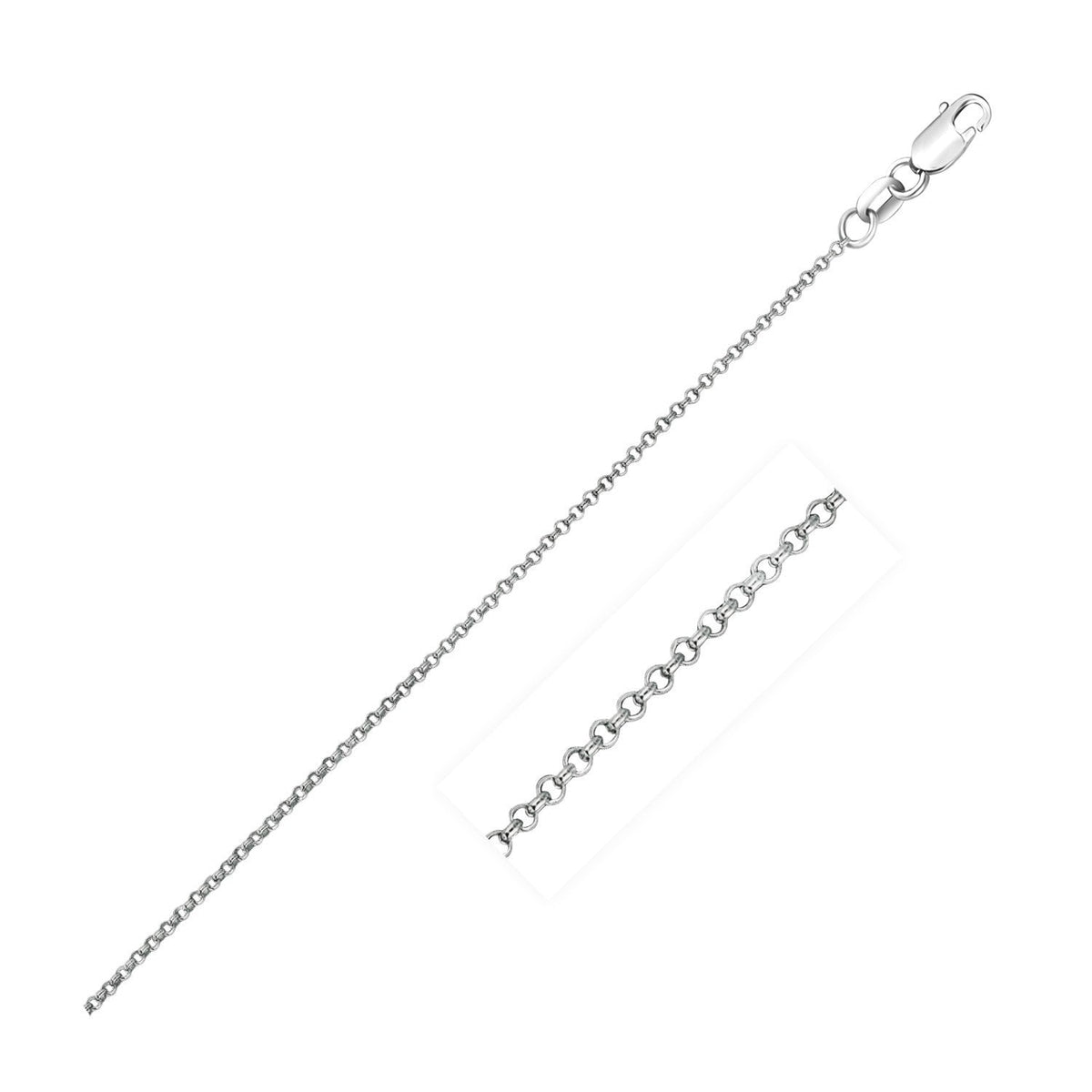 Cadena Rolo con corte de diamante de oro blanco de 14k y 1.1mm