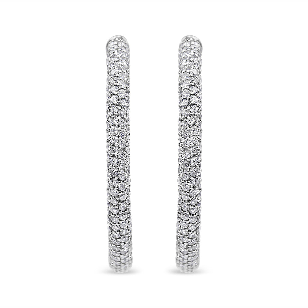 Pendientes de aro con palanca trasera tipo semi-eternity de oro blanco de 18K con pavé de diamantes de 2 1/3 Cttw (color F-G, claridad VS1-VS2)