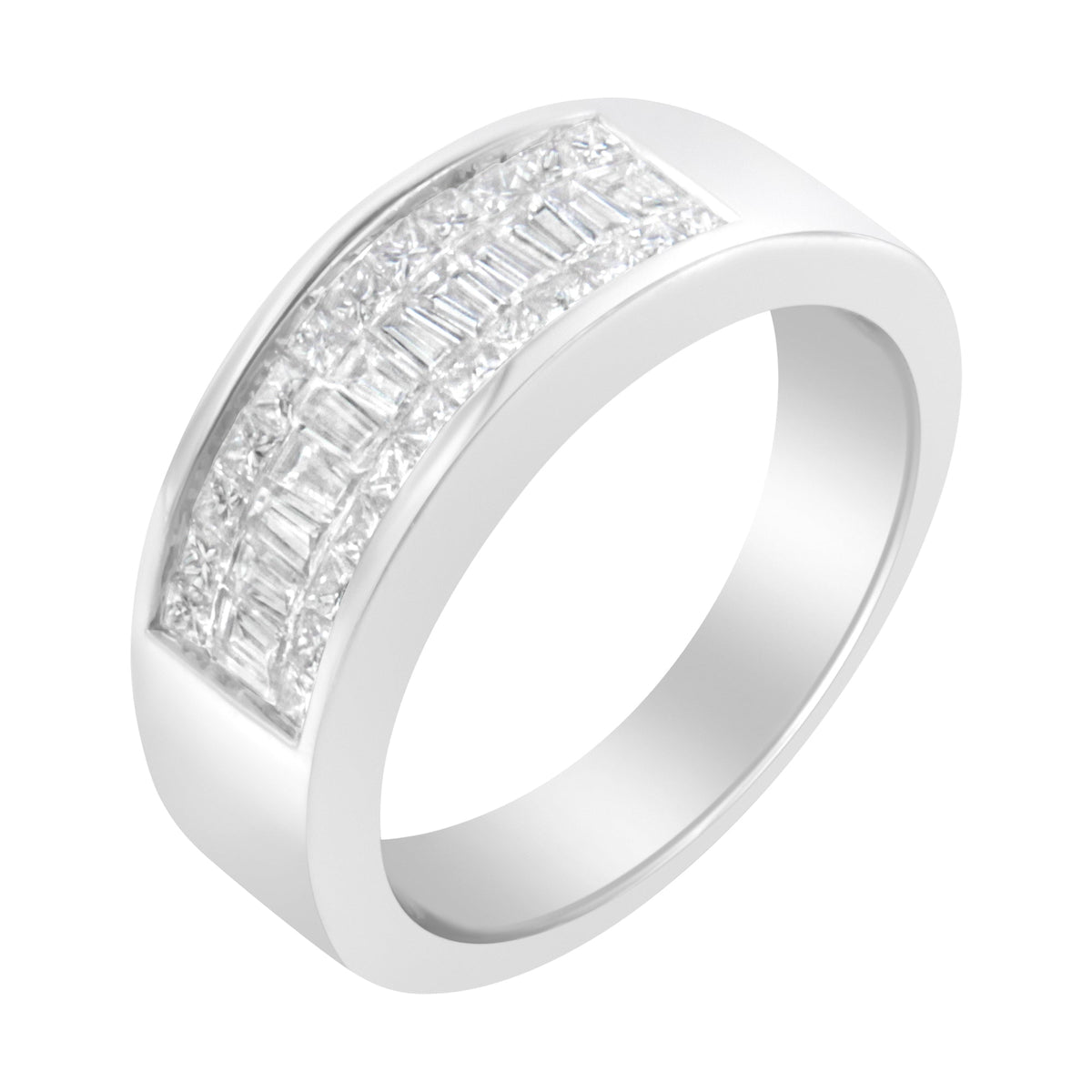 Anillo de oro blanco de 14 quilates con diamantes talla princesa y baguette (1,0 Cttw, color H-I, claridad VS2-SI1) - Talla 6