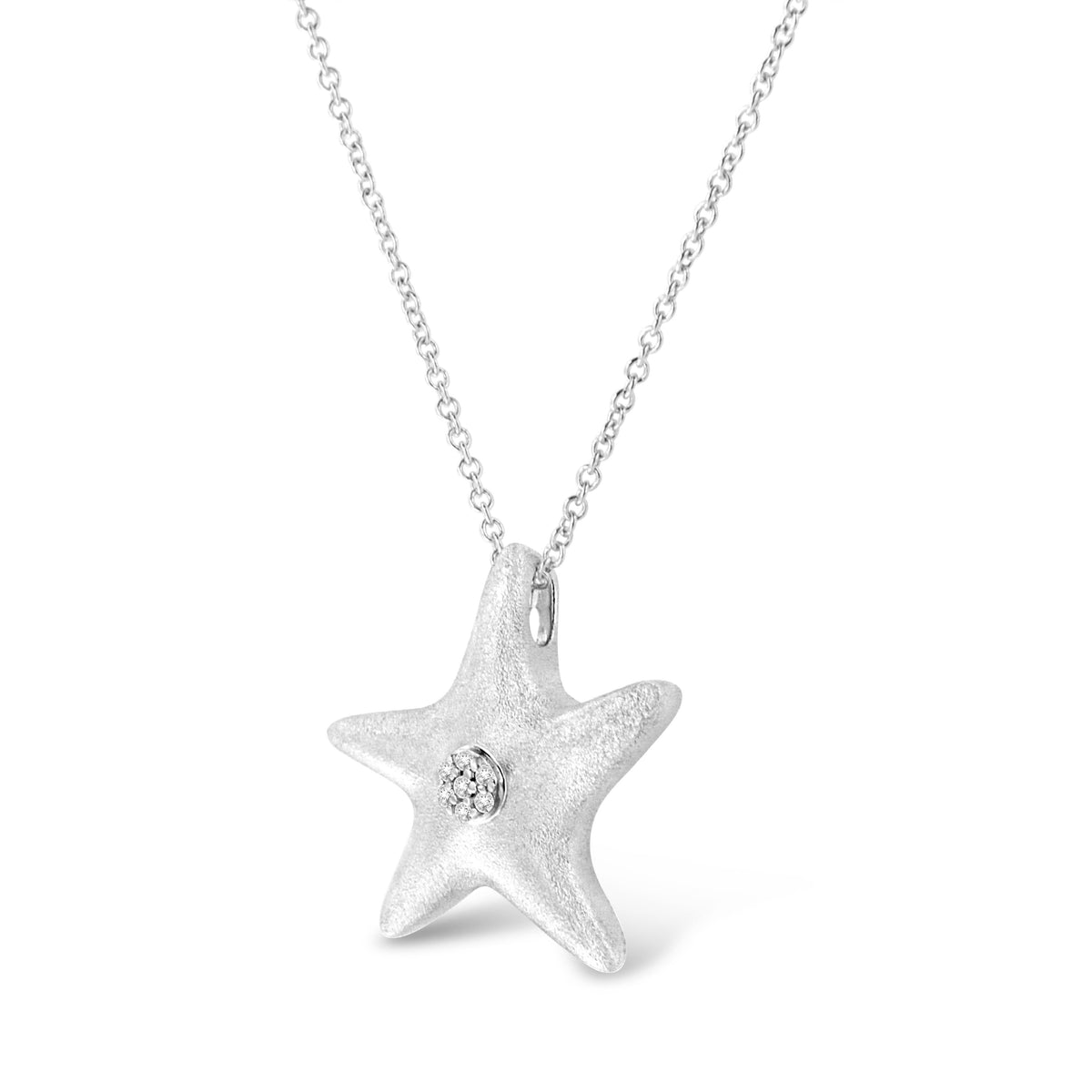 Collar con colgante de estrella de mar de plata de ley .925 con acento de diamante engastado en garra (color I-J, claridad I1-I2) - Tamaño 18"