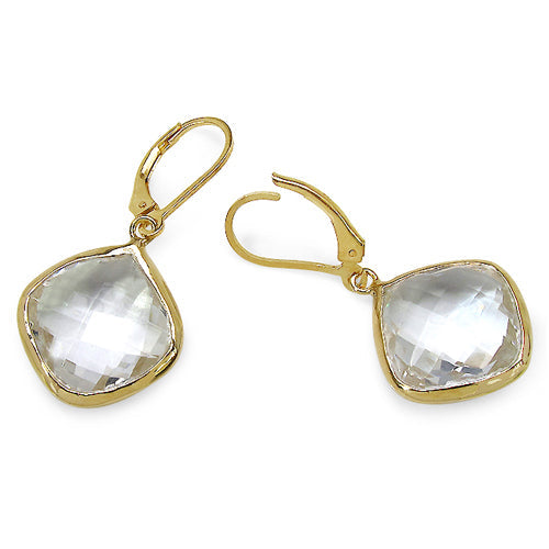Pendientes de plata de ley con baño de oro amarillo de 14 quilates y cuarzo cristalino genuino de 23,86 quilates