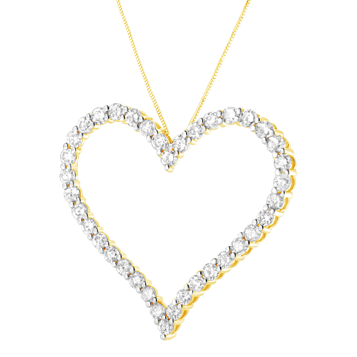 Collar con colgante de corazón abierto de oro amarillo de 10k chapado en plata de ley .925 con diamantes de talla redonda de 3.0 quilates (color J-K, claridad I1-I2) - 18"